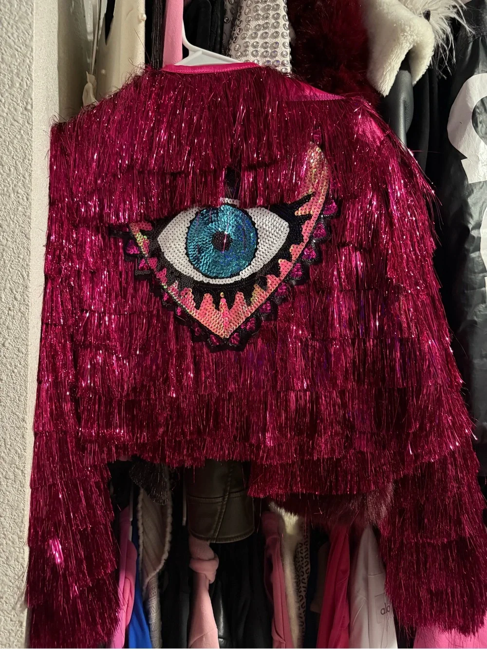 Sequin Eye Fringe Jacket - Fuchsia Metallic - Picture 1 of 2
